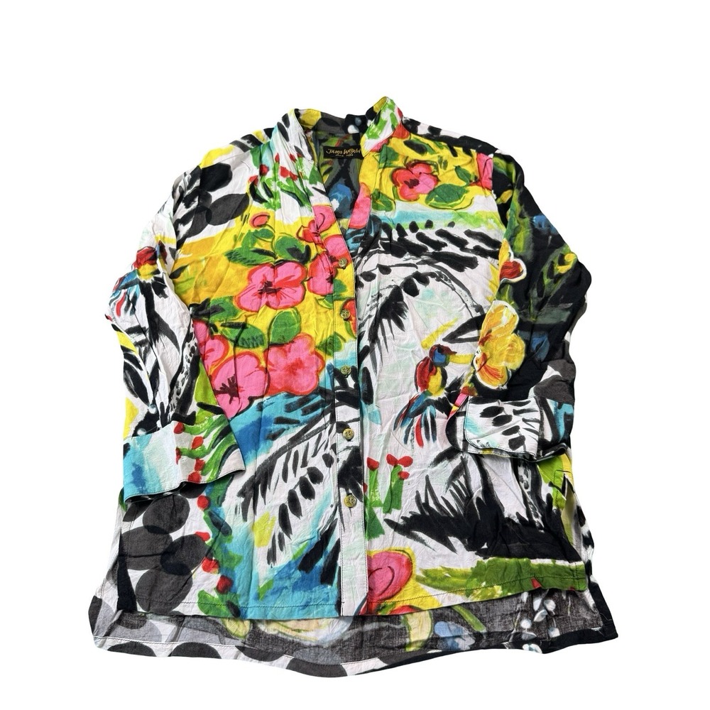 Jams World Womens Multicolor Hawaiian Viscose 3/4 Sleeve Button Up Shirt Size S
